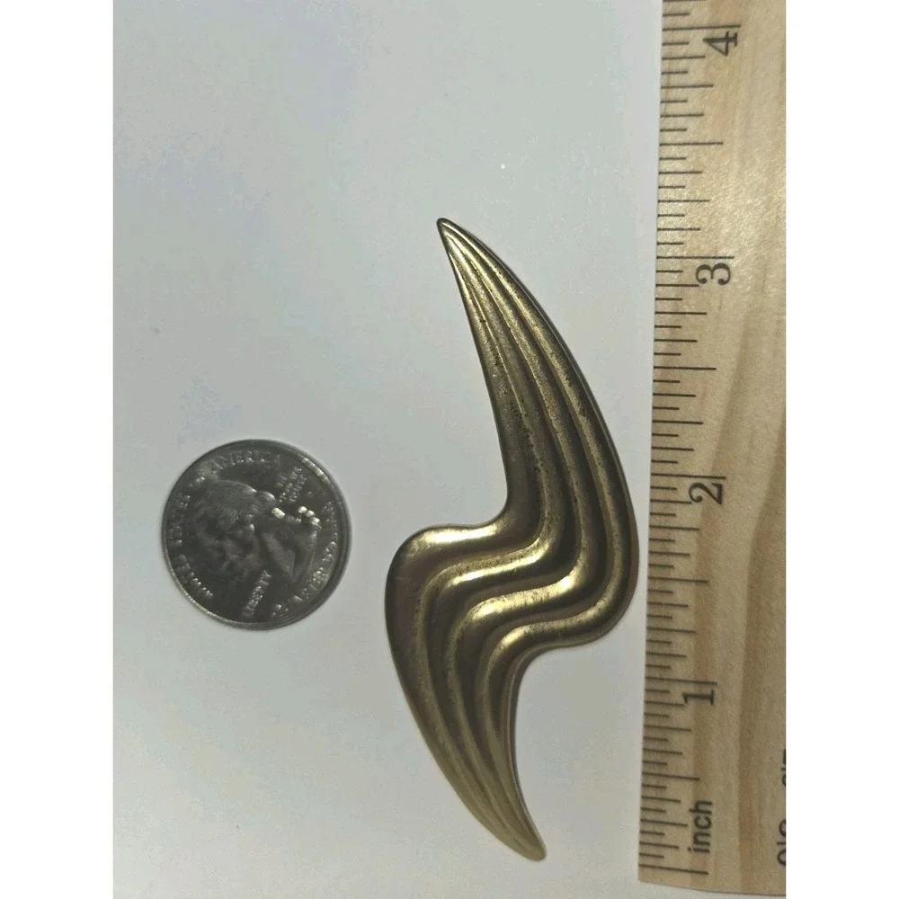 Vintage Gold Tone Abstract Ribbon Swirl Brooch Pin Brushed Textured LARGE